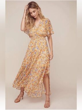 ASTR The Label Sophronia Floral Maxi Dress - Flutter Sleeve Garden Party M